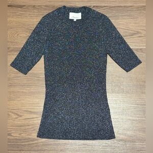 3.1 Phillip Lim Metallic Knit Top Black Sparkle Fitted Designer XS Luxe